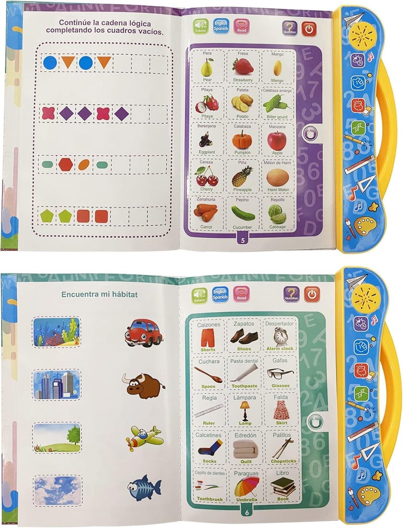 MINMEER Spanish-English Learning Toys for Kids, Learn Basic Spanish Vocabulary, Alphabet, Numbers, Colors, Bilingual Toys for Toddlers - Image 4